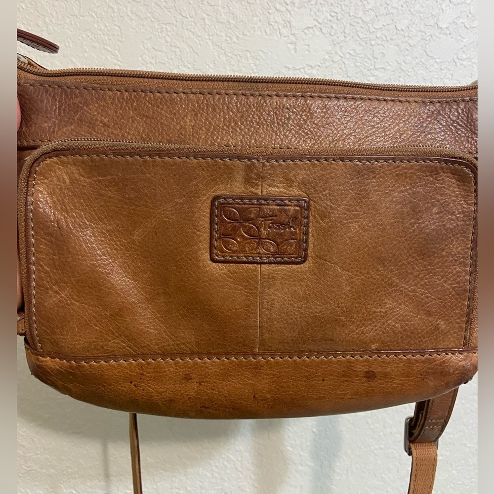 Vintage Fossil Crosstown Crossbody Bag Pebbled Leather Chestnut Brown - Picture 3 of 13
